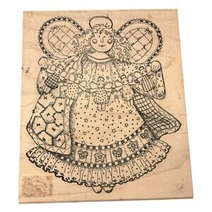 Peddler's Pack Stampworks Patchwork Quilt Large Angel Rubber Stamp